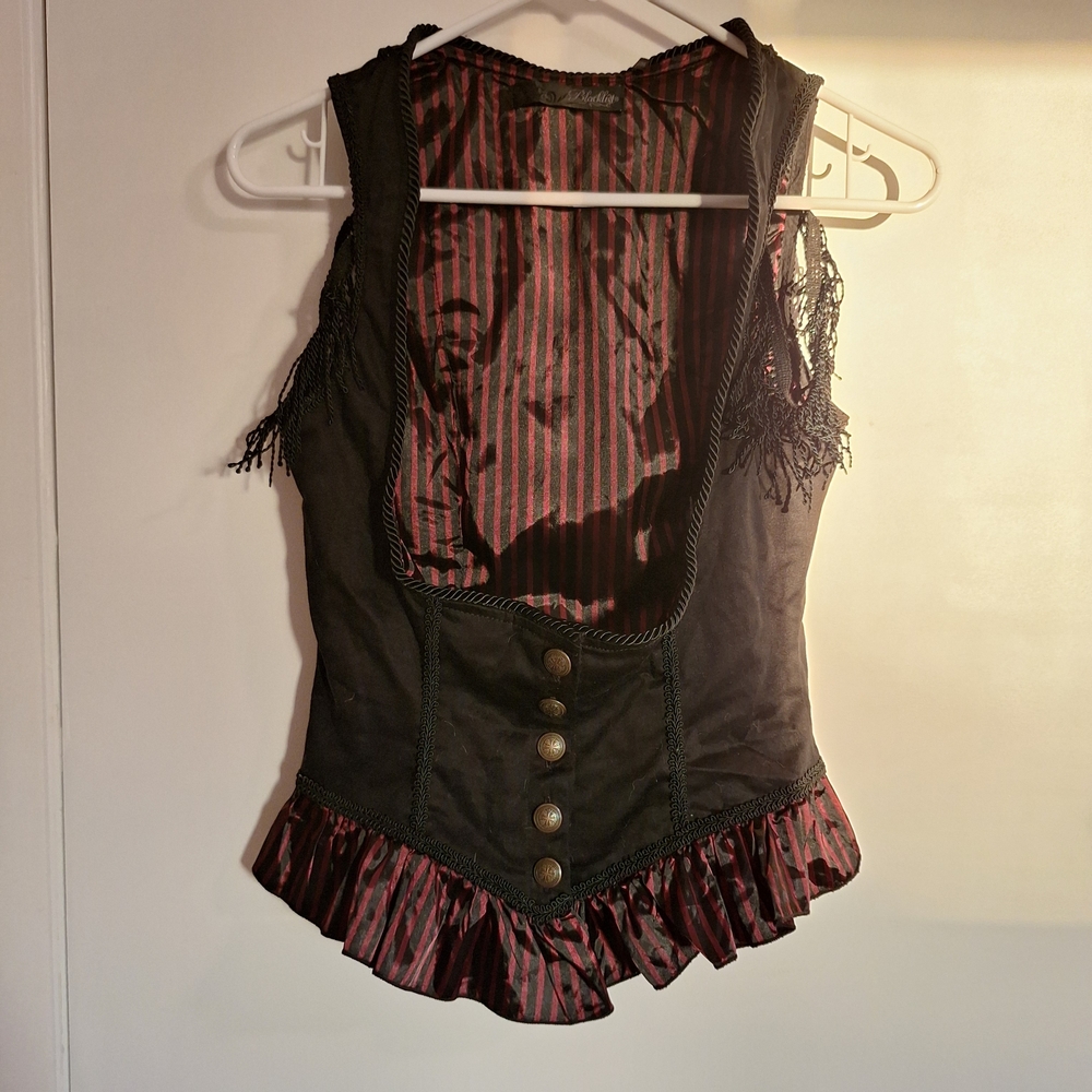 BLACKLIST lip Service Steampunl Black/burgund Women Underbust Top W/buttons Sz M